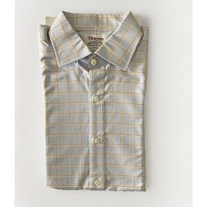 T. M. Lewin Luxury Regular Fit Dress Shirt 16 33 Blue Yellow Plaid Check